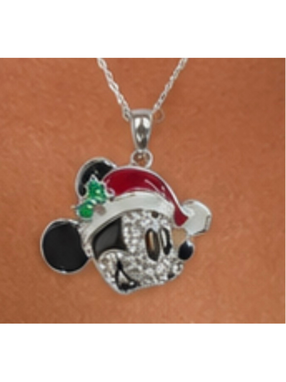 Disney Mickey Mouse Christmas Silver Red Necklace